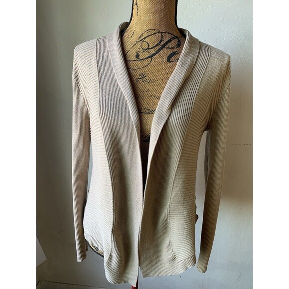 Liz Claiborne Beige Open Front Knit Cardigan Sweater Size LARGE - Picture 2 of 13